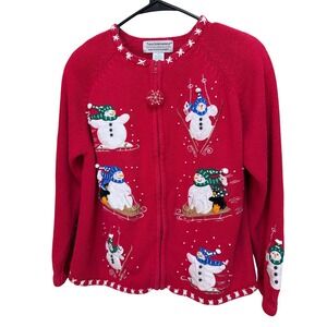 Tiara International Christmas Collection 2004 Red Snowman Sweater Cardigan M‎